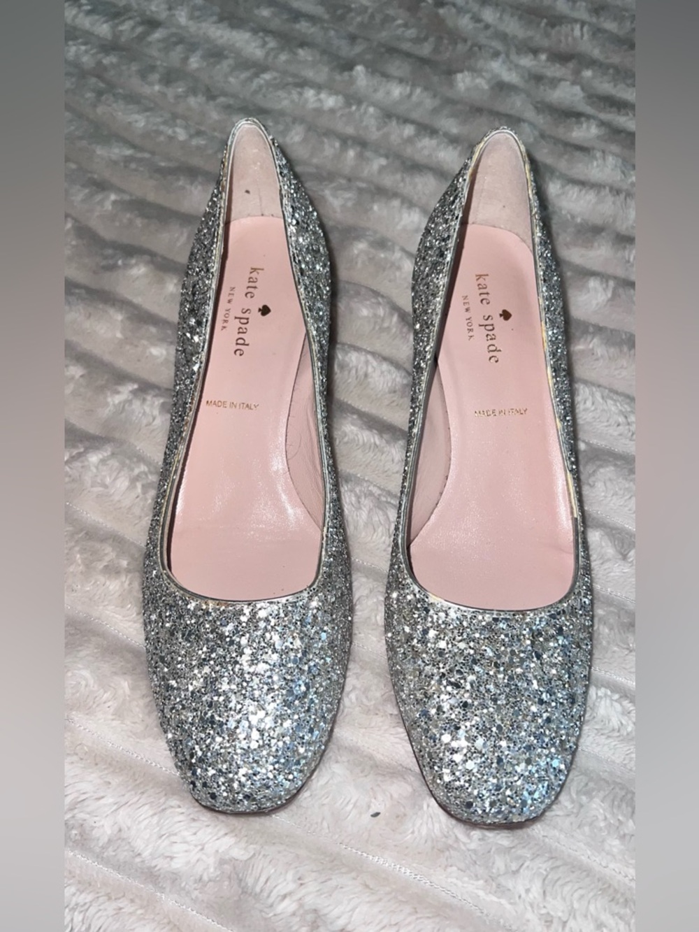 kate spade New York Silver Glitter Heels